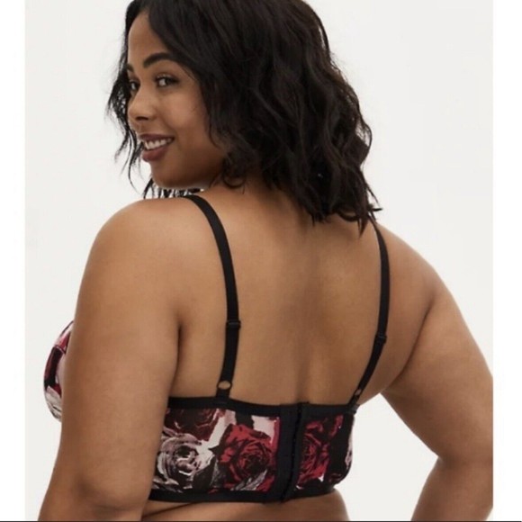 TORRID Online Exclusive 3X Black & Pink Rose Power Mesh Strappy Bralette - Picture 2 of 3